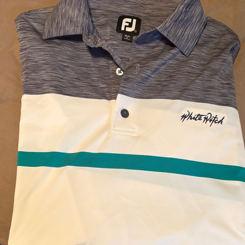 FootJoy Men's Blue, White, and Teal Polo Shirt